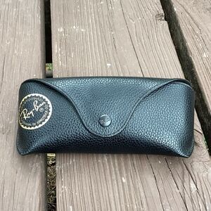 Ray-Ban Black Leather Sunglasses Hard Case Authentic Logo Snap Closure 6.5”